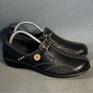 Clarks Bendables Black Leather Slip on Moccasin #35062 Women's Size 10